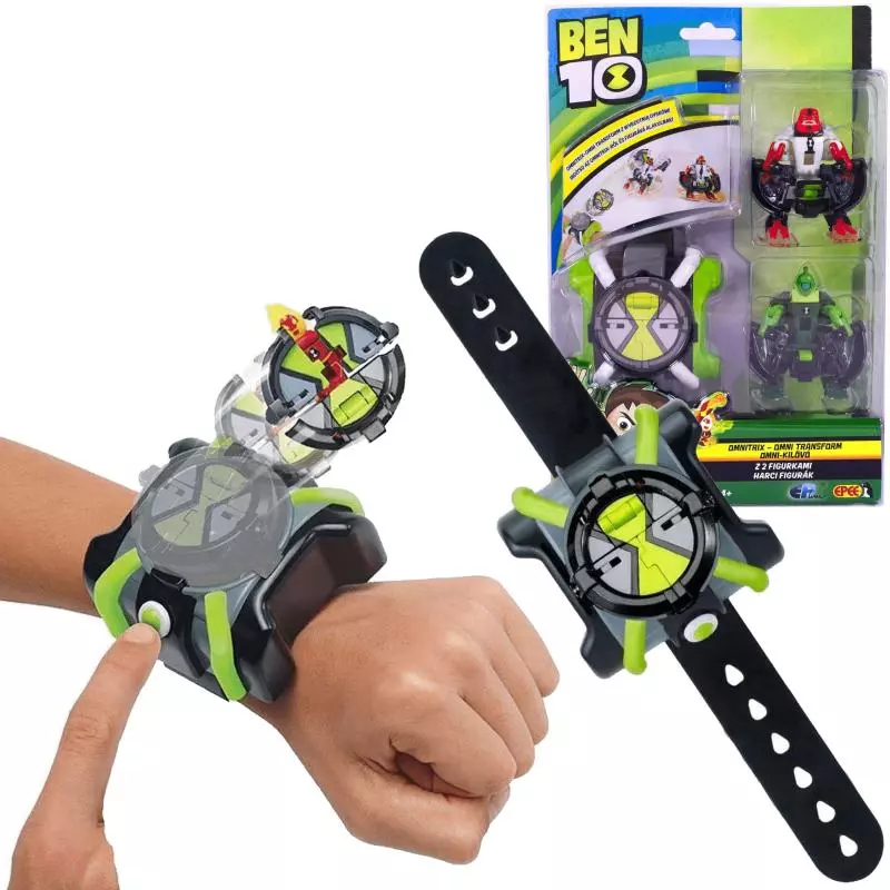 BEN 10 OMNITRIX-OMNI TRANSFOR Z WYRZUTNĄ POCISKÓW + 2 FIGURKAMI 4+