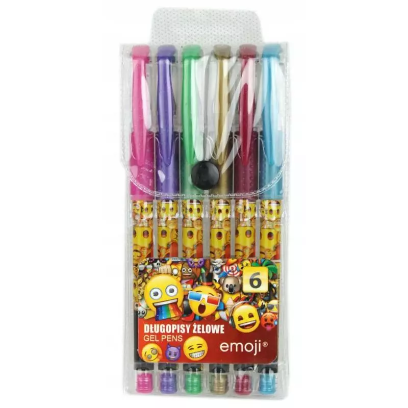 DŁUGOPISY ŻELOWE EMOJI 6 KOLORÓW