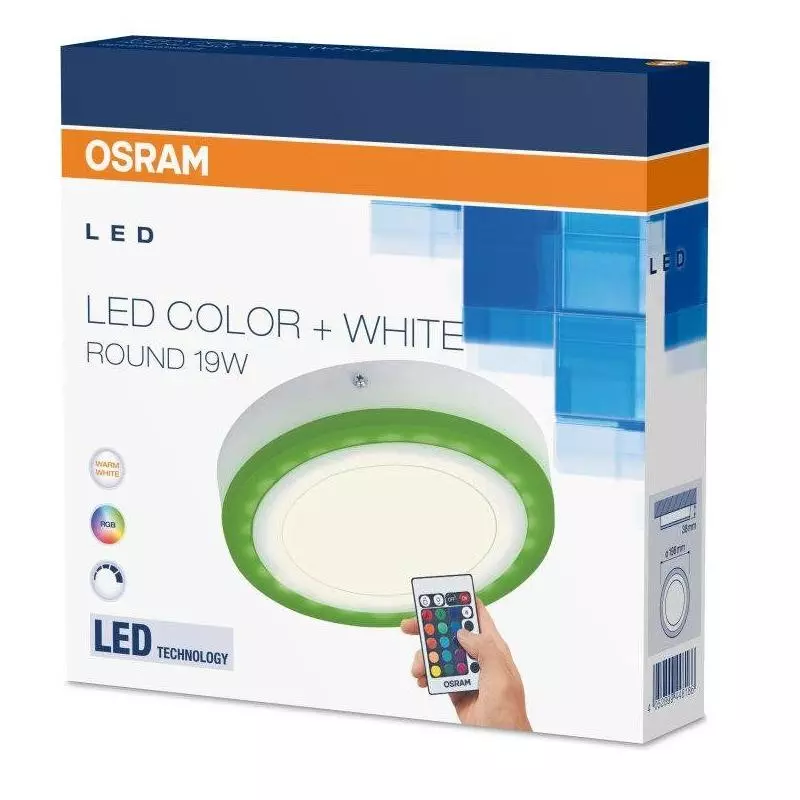 LAMPA SUFITOWA ŚCIENNA PLAFON ŚCIEMNIANA OSRAM LED COLOR + WHITE 200MM 19W + PILOT - Osram