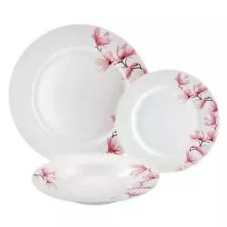 KOMPLET OBIADOWY PORCELANOWY AMBITION MAGNOLIA 18-ELEMENTÓW - Dajar