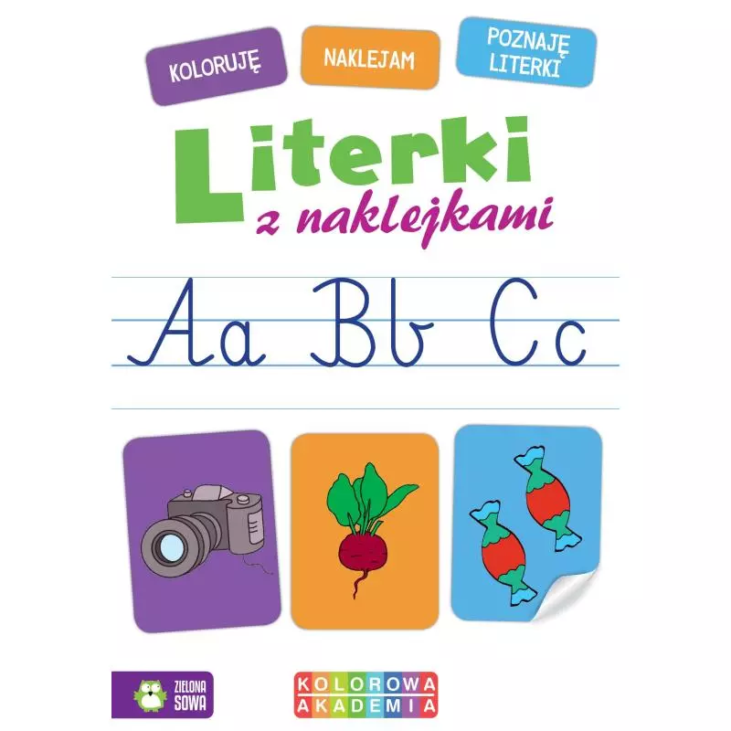 LITERKI Z NAKLEJKAMI. KOLOROWA AKADEMIA 4+ - Zielona Sowa