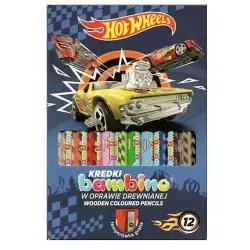 KREDKI BAMBINO DREWNIANE GRUBE 12 KOLORÓW + TEMPERÓWKA HOT WHEELS - St. Majewski