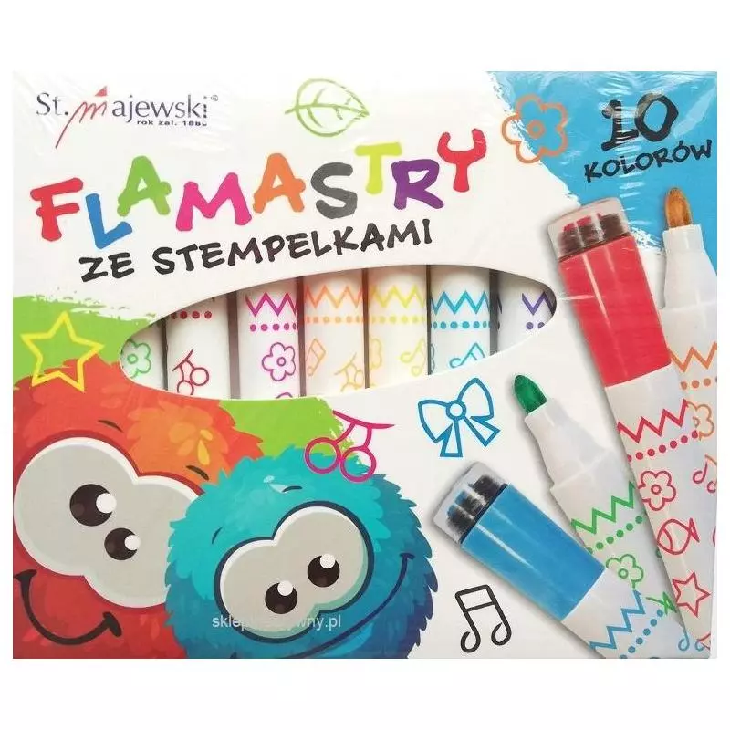 FLAMASTRY ZE STEMPELKAMI 12 KOLORÓW - St. Majewski