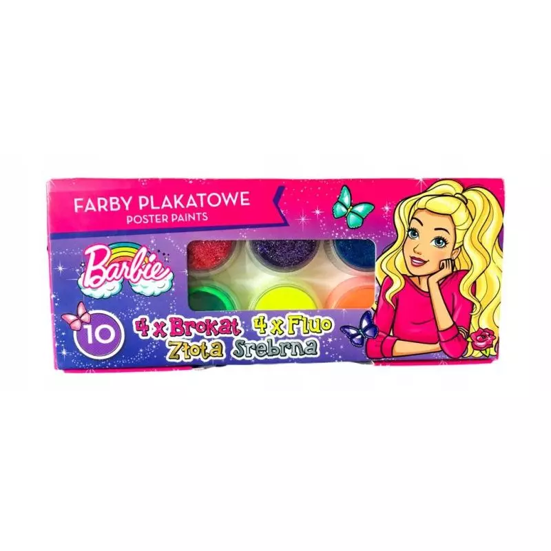 FARBY PLAKATOWE BROKATOWE FLU 10 KOLORÓW 20 ML BARBIE 3+ - St. Majewski FARBY PLAKATOWE BROKATOWE FLU 10 KOLORÓW 20 ML BARBIE 3+ - St. Majewski
