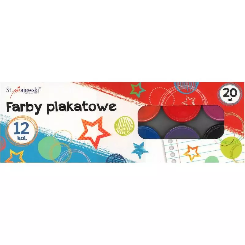 FARBY PLAKATOWE 12 KOLORÓW 20 ML 3+ - St. Majewski