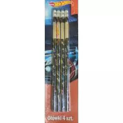 ZESTAW 4 OŁÓWKÓW HB Z GUMKĄ HOT WHEELS - St. Majewski