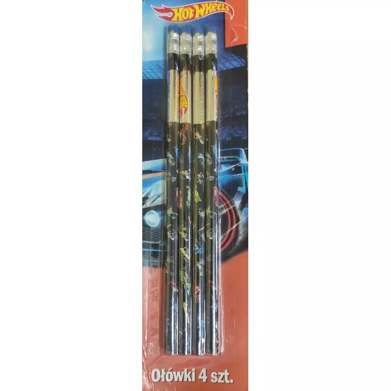 ZESTAW 4 OŁÓWKÓW HB Z GUMKĄ HOT WHEELS - St. Majewski