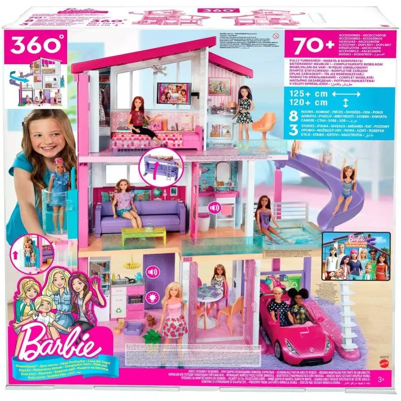 BARBIE DREAMHOUSE MEGA DOMEK DLA LALEK DŹWIĘK ŚWIATŁO 3+ - Mattel