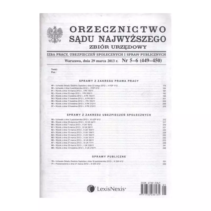 ORZECZNICWO SĄDU NAJWYŻSZEGO ZBIÓR URZĘDOWY 5-6 / 2013 - LexisNexis