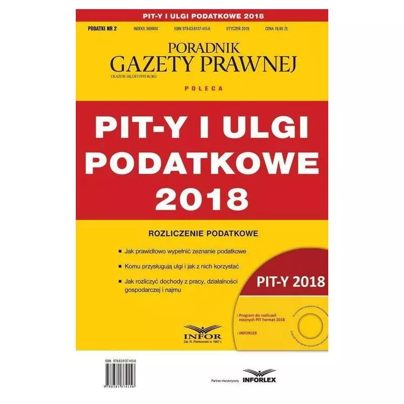 PIT-Y I ULGI PODATKOWE 2018 + CD - Infor