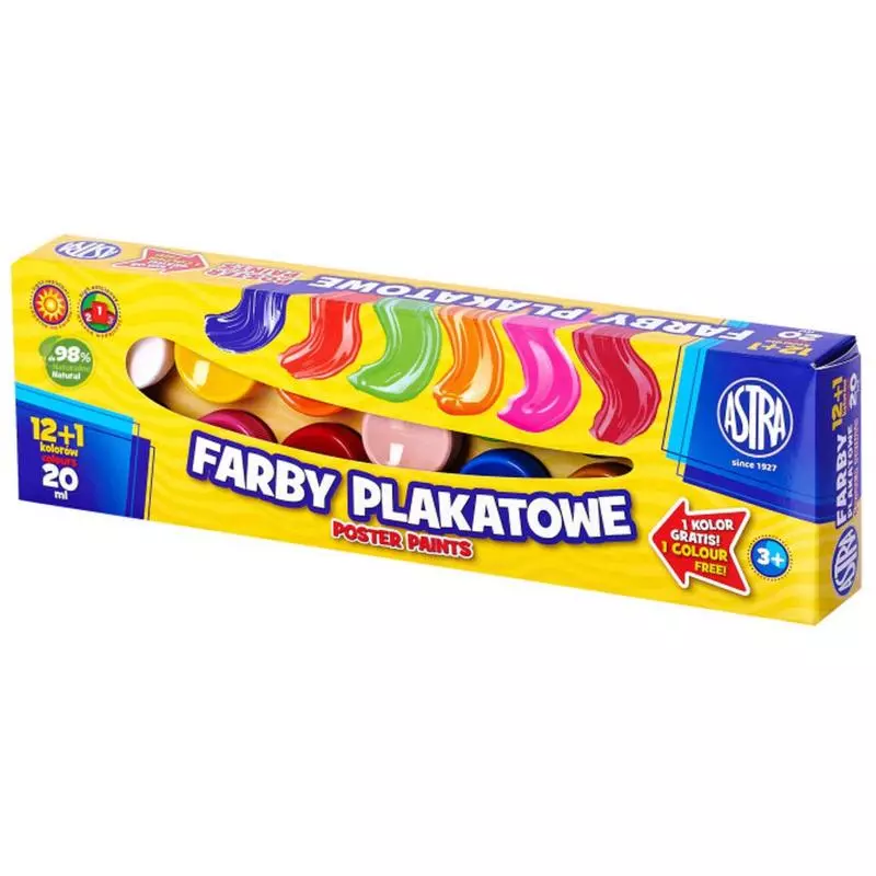 FARBY PLAKATOWE 12 KOLORÓW 20 ML + 1 KOLOR GRATIS! ASTRA 3+ - Astra