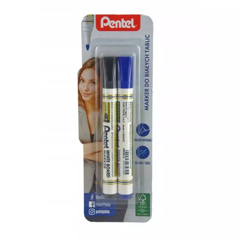 MARKER DO TABLIC SUCHOŚCIERALNYCH CZARNY + NIEBIESKI 2 SZTUKI - Pentel
