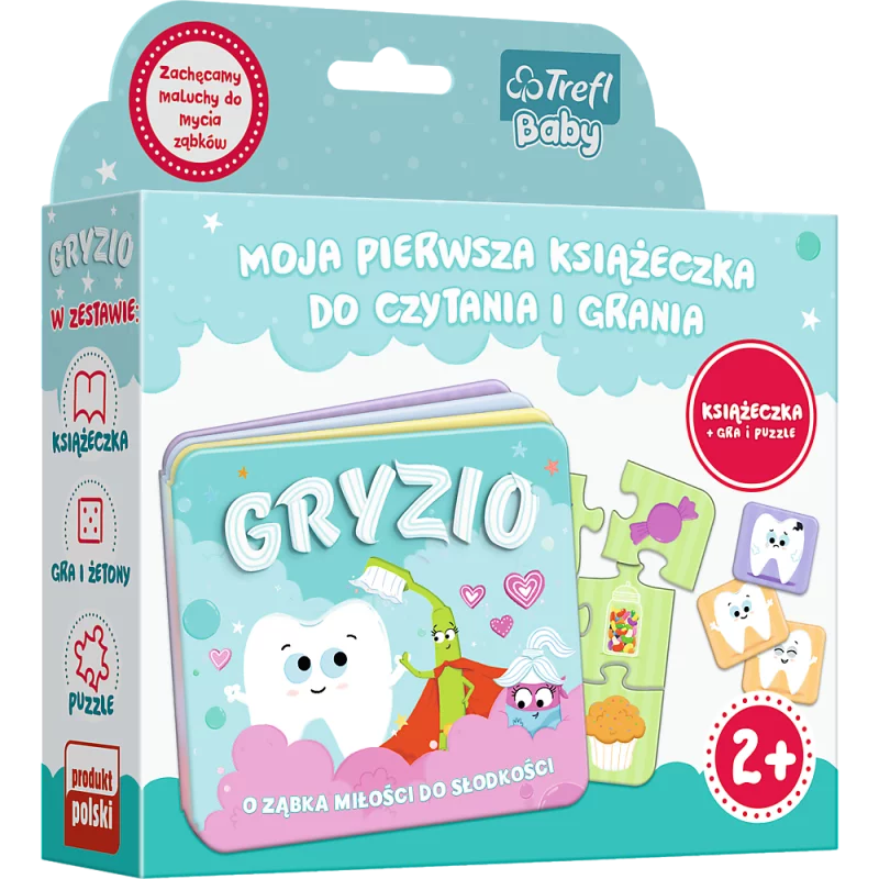 GRYZIO O ZĄBKA MIŁOŚCI DO SŁODKOŚCI KSIĄŻKA + GRA + PUZZLE 2+ - Trefl