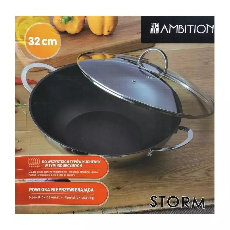 PATELNIA WOK Z POKRYWKĄ 32 CM AMBITION STORM - Dajar