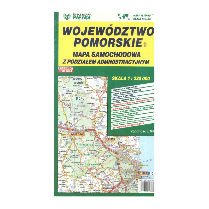 WOJEWÓDZTWO POMORSKIE MAPA SAMOCHODOWA 1:220 000 - Piętka