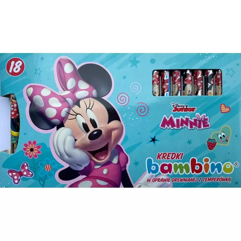 KREDKI DREWNIANE BAMBINO GRUBE 18 KOLORÓW + TEMPERÓWKA MYSZKA MINNIE - St. Majewski