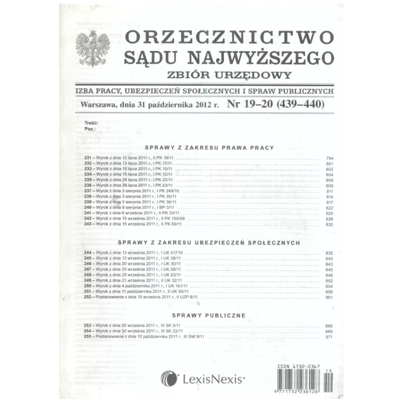 ORZECZNICTWO SĄDU NAJWYŻSZEGO IZBA PRACY UBEZPIECZEŃ SPOŁECZNYCH I SPRAW PUBLICZNYCH - LexisNexis