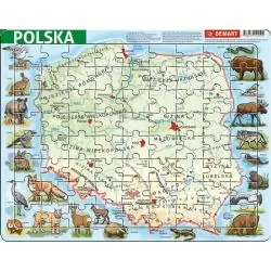 POLSKA MAPA FIZYCZNA ZE ZWIERZĘTAMI PUZZLE RAMKOWE 72 ELEMENTY - Demart
