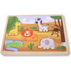 DREWNIANE PUZZLE Z ODGŁOSAMI SAFARI 12M+ - Joinco