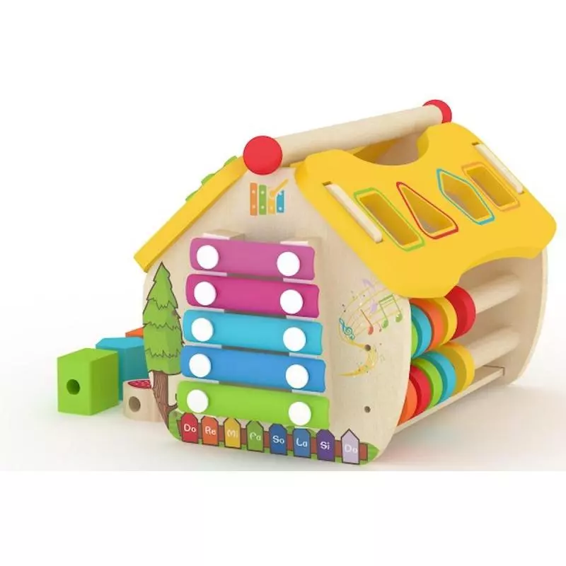 DREWNIANY DOMEK AKTYWIZUJĄCY SORTER SMILY PLAY 18M+ - Smily Play