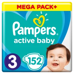 PIELUSZKI PAMPERS ACTIVE BABY ROZMIAR 3 6-10 KG 152 SZT. - Procter & Gamble