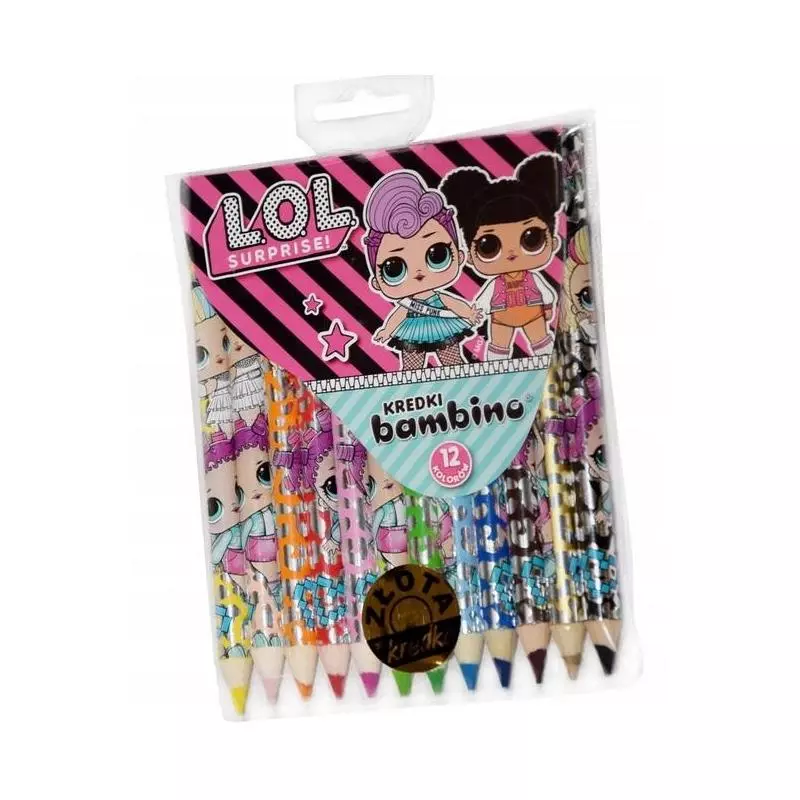 KREDKI BAMBINO DREWNIANE GRUBE 12 KOLORÓW L.O.L. SUPRISE! 3+ - St. Majewski
