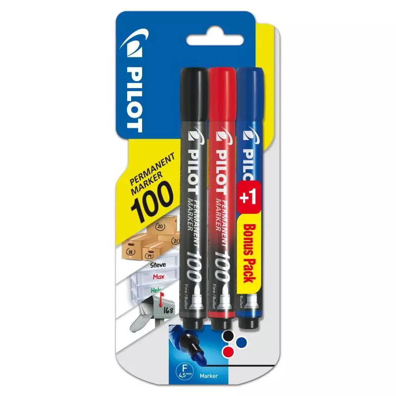MARKER PERMAMENTNY PILOT SCA-100 SET 2+1 CZARNY/CZERWONY/NIEBIESKI - Pilot