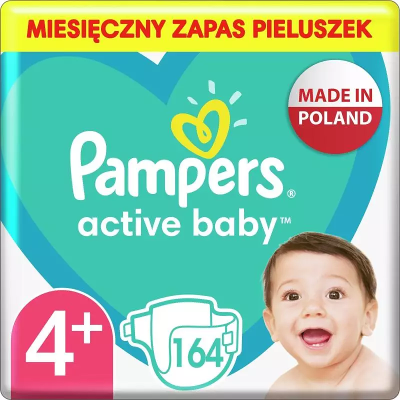 PIELUSZKI PAMPERS ACTIVE BABY ROZMIAR 4+ 164 SZT. 10-15 KG - Procter & Gamble