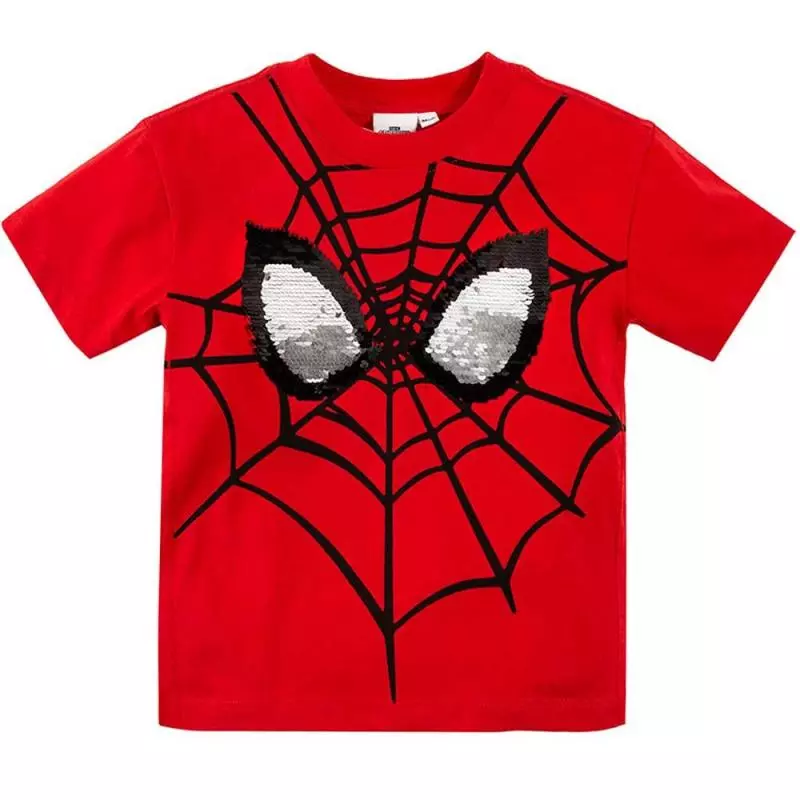 T-SHIRT CHŁOPIĘCY Z KRÓTKIM RĘKAWEM CZERWONY SPIDER-MAN CEKINY 134 CM COOL CLUB - Cool Club
