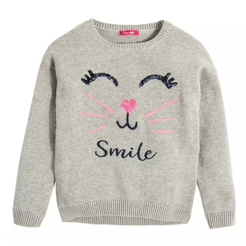 SWETER DZIEWCZĘCY SZARY KOTEK SMILE 104 CM COOL CLUB - Cool Club