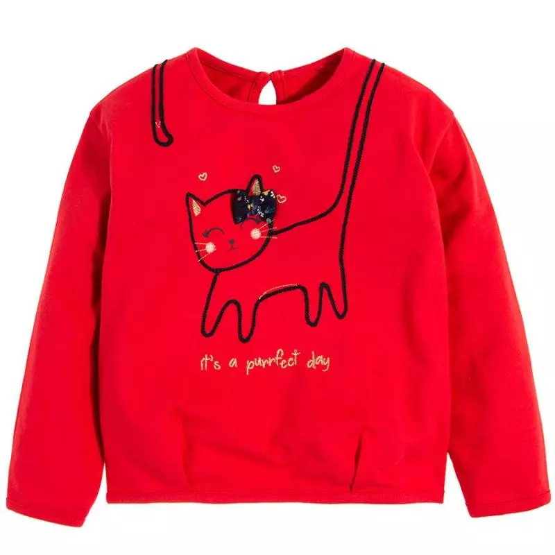 BLUZKA DZIEWCZĘCA Z DŁUGIM RĘKAWEM CZEROWNA KOTEK 128 CM COOL CLUB - Cool Club