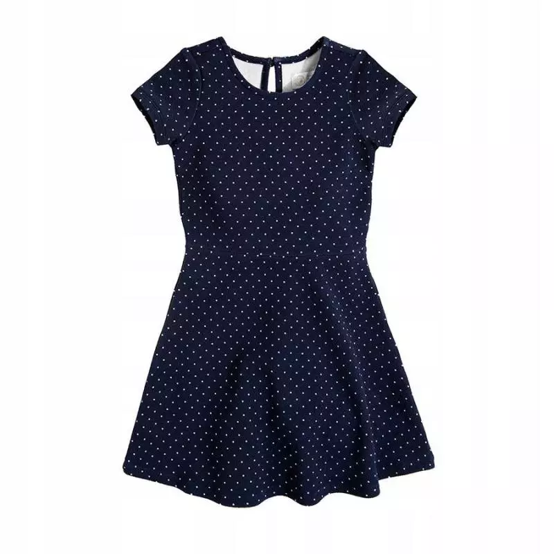 SUKIENKA DZIEWCZĘCA Z KRÓTKIM RĘKAWEM GRANATOWA KROPKI 152 CM COOL CLUB - Cool Club