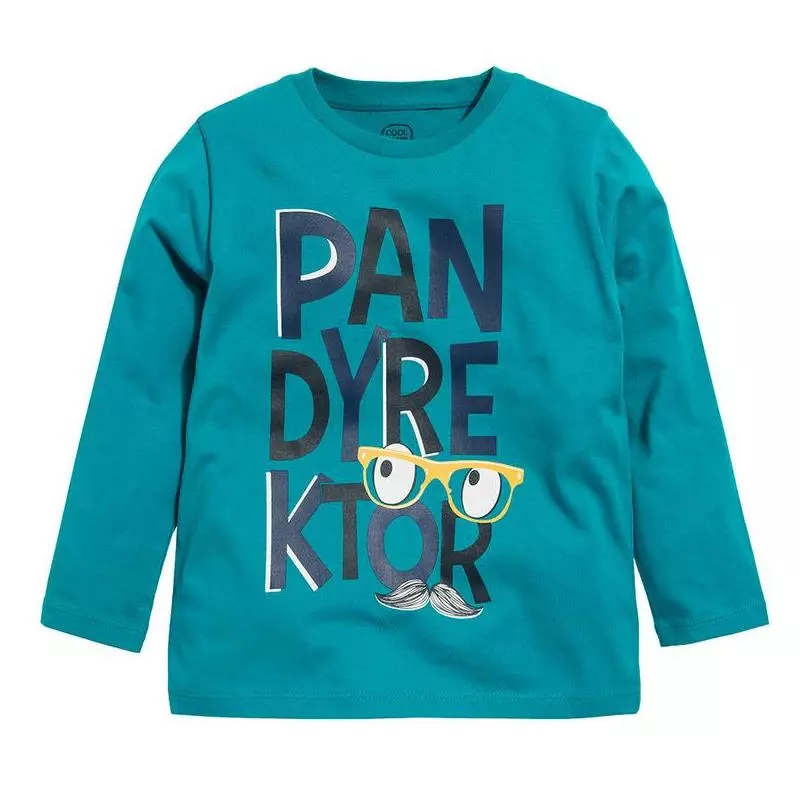 BLUZKA CHŁOPIĘCA Z DŁUGIM RĘKAWEM TURKUSOWA PAN DYREKTOR 128 CM COOL CLUB - Cool Club