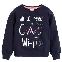 BLUZA DZIEWCZĘCA GRANATOWA ALL I NEED IS MY CAT AND WI-FI 116 CM COOL CLUB - Cool Club