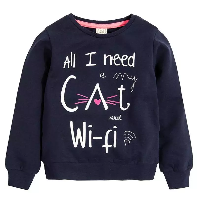 BLUZA DZIEWCZĘCA GRANATOWA ALL I NEED IS MY CAT AND WI-FI 116 CM COOL CLUB - Cool Club