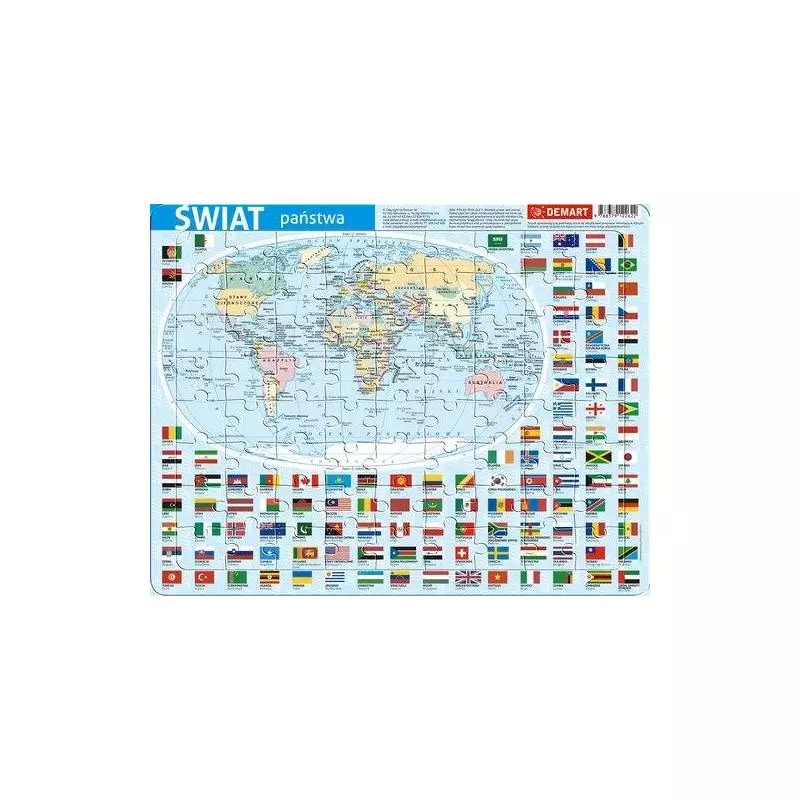 ŚWIAT MAPA POLITYCZNA PUZZLE RAMKOWE 72 ELEMENTY - Demart