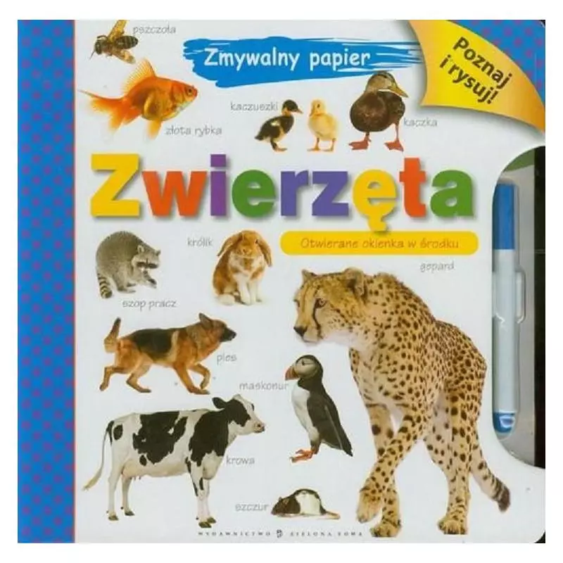 ZWIERZĘTA ZMYWALNY PAPIER POZNAJ I RYSUJ! + PISAK - Zielona Sowa