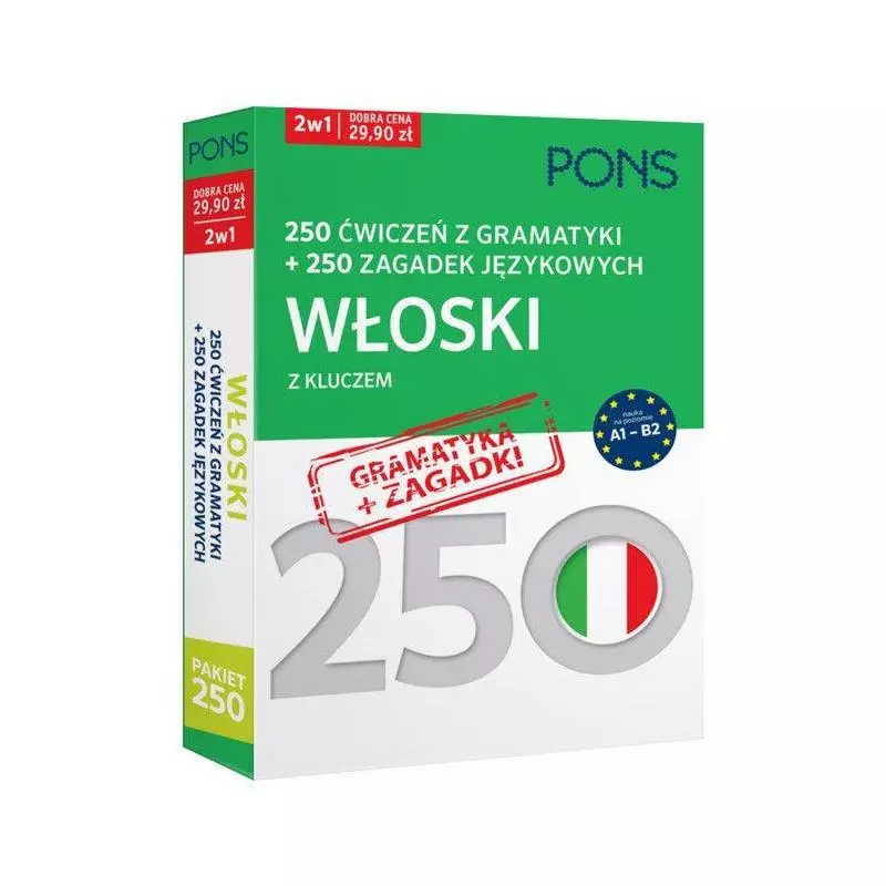 250 ĆWICZEŃ Z GRAMATYKI I 250 ZAGADEK Z JĘZYKA WŁOSKIEGO Z KLUCZEM NA POZIOMIE A1-B2 - Pons