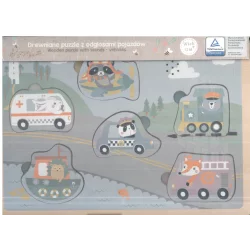 DREWNIANE PUZZLE Z ODGŁOSAMI POJAZDÓW 12M+ - Joinco