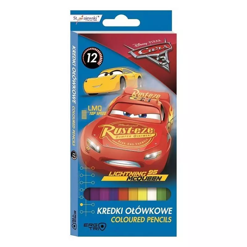 KREDKI SZKOLNE TRÓJKĄTNE 12 KOLORÓW CARS 3 - St. Majewski