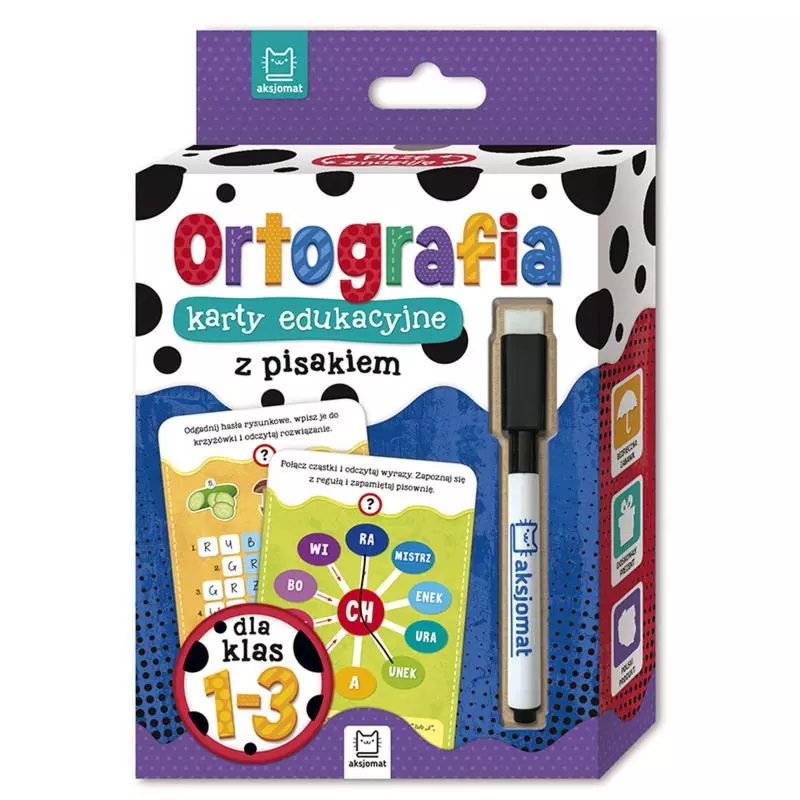 ORTOGRAFIA KARTY EDUKACYJNE Z PISAKIEM DLA KLAS 1-3 + PISAK - Aksjomat