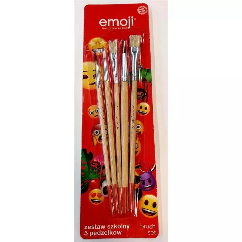 PĘDZELKI SZKOLNE Z NATURALNEGO WŁOSIA 5 SZTUK EMOJI - St. Majewski