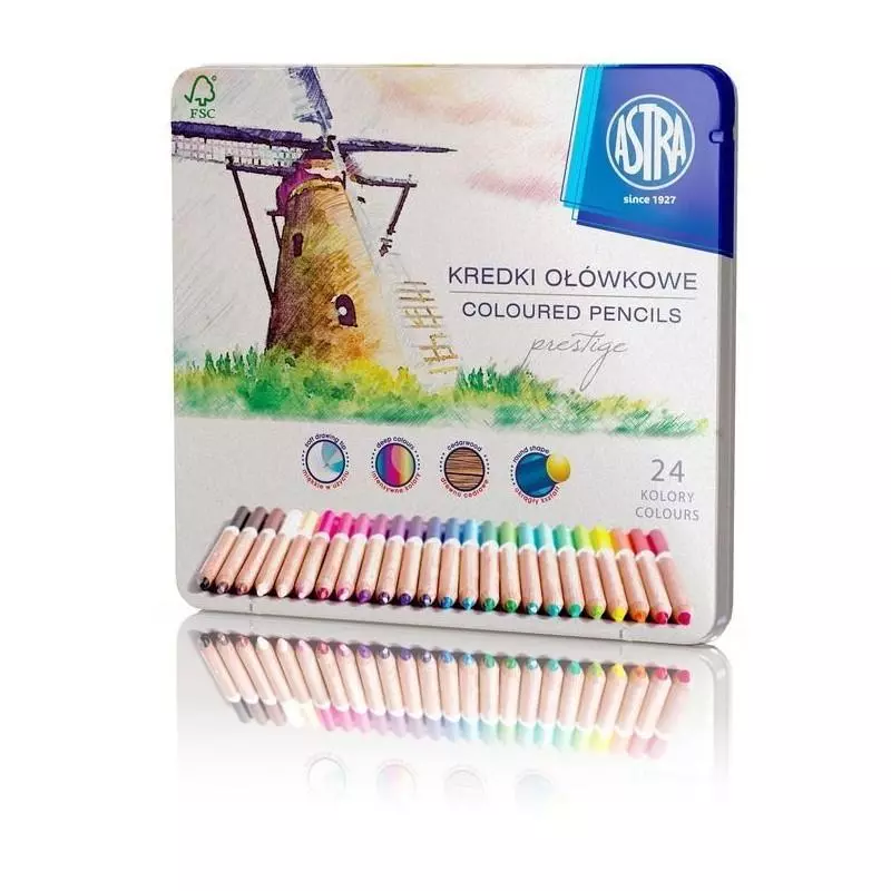 KREDKI OŁÓWKOWE CEDROWE 24 KOLORY W METALOWYM PUDEŁKU ASTRA - Astra