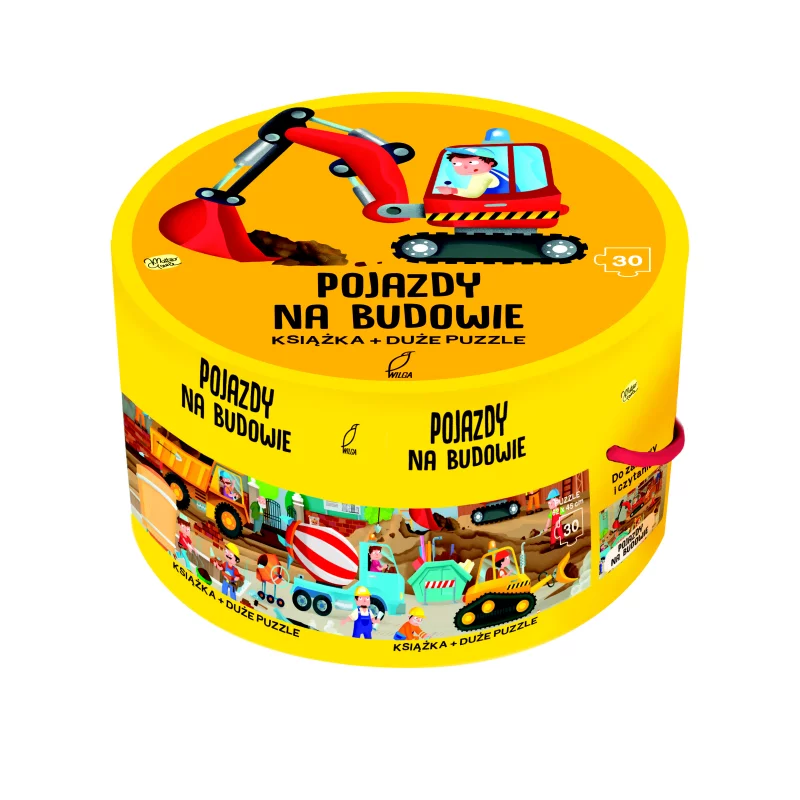 POJAZDY NA BUDOWIE KSIĄŻKA + DUŻE PUZZLE 30 ELEMENTÓW - Wilga