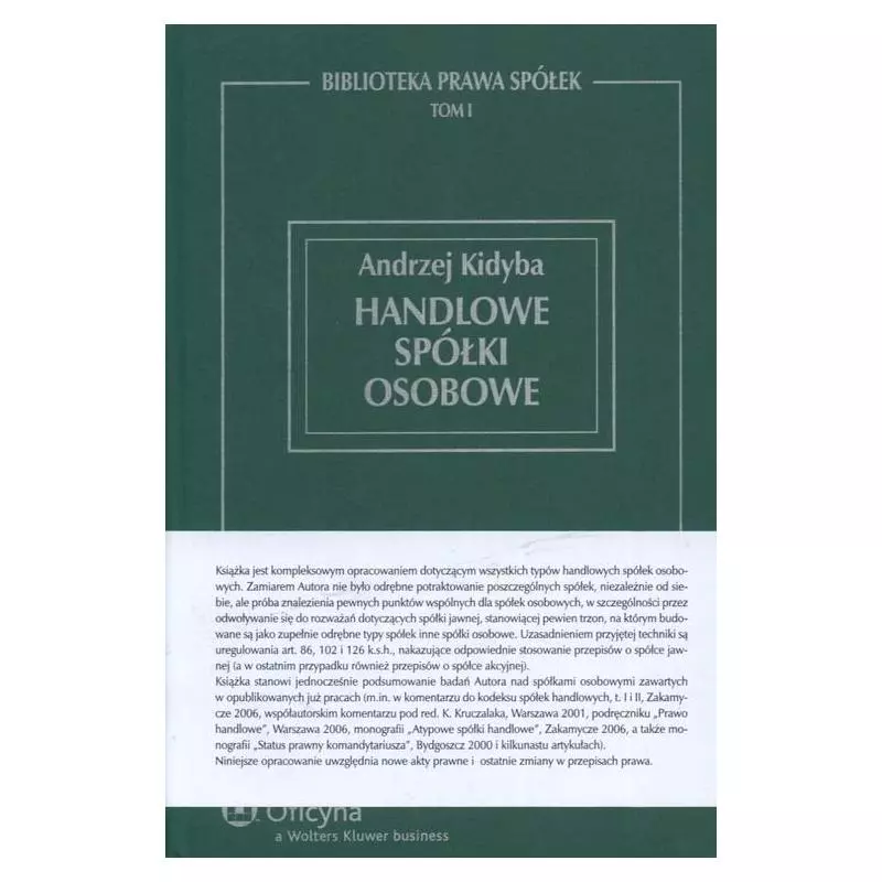 HANDLOWE SPÓŁKI OSOBOWE Andrzej Kidyba - Wolters Kluwer
