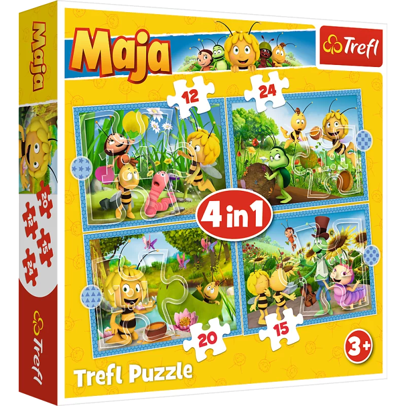 PRZYGODY PSZCZÓŁKI MAI PUZZLE 4W1 12,15,20,24 ELEMENTÓW 3+ - Trefl