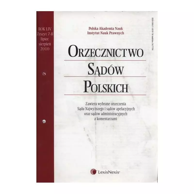 ORZECZNICTWO SĄDÓW POLSKICH 7-8/2010 - LexisNexis