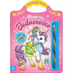MAGICZNE JEDNOROŻCE. KOLOROWANKA Z NAKLEJKAMI + ZACZAROWANA KREDKA 4+ - Aksjomat