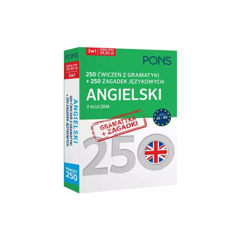 250 ĆWICZEŃ Z GRAMATYKI I 250 ZAGADEK Z JĘZYKA ANGIELSKIEGO Z KLUCZEM NA POZIOMIE A1-B2 - Pons