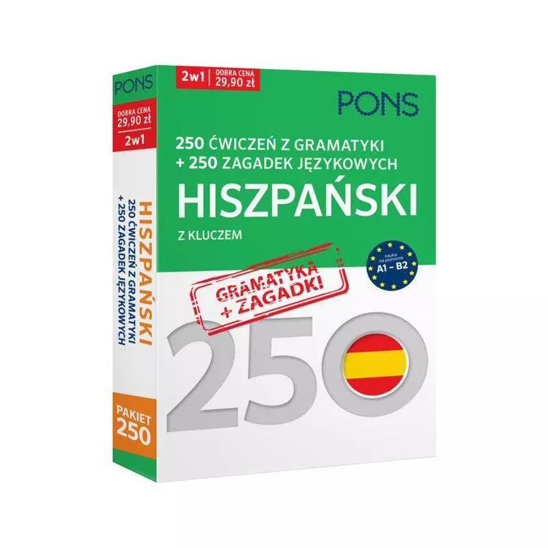 HISZPAŃSKI Z KLUCZEM 250 ĆWICZEŃ Z GRAMATYKI + 250 ZAGADEK JĘZYKOWYCH - LektorKlett